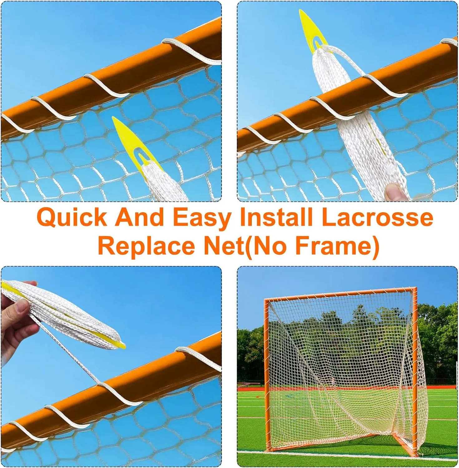 1/2Pcs 4/5/6mm 6’X6’X7’ Heavy Duty Lacrosse Goal Net with 1/2XRandom Color Installation Tool and 2/4X49ft Lacrosse Net Lacing Rope Lacrosse Replacement Net for Lacrosse Practice，Competition