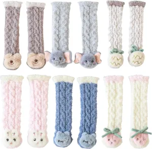 3D Baby Winter Fluffy Fuzzy Slipper Socks, 3Pairs Cute Animal Fuzzy Home Slipper Socks for Boy Girls