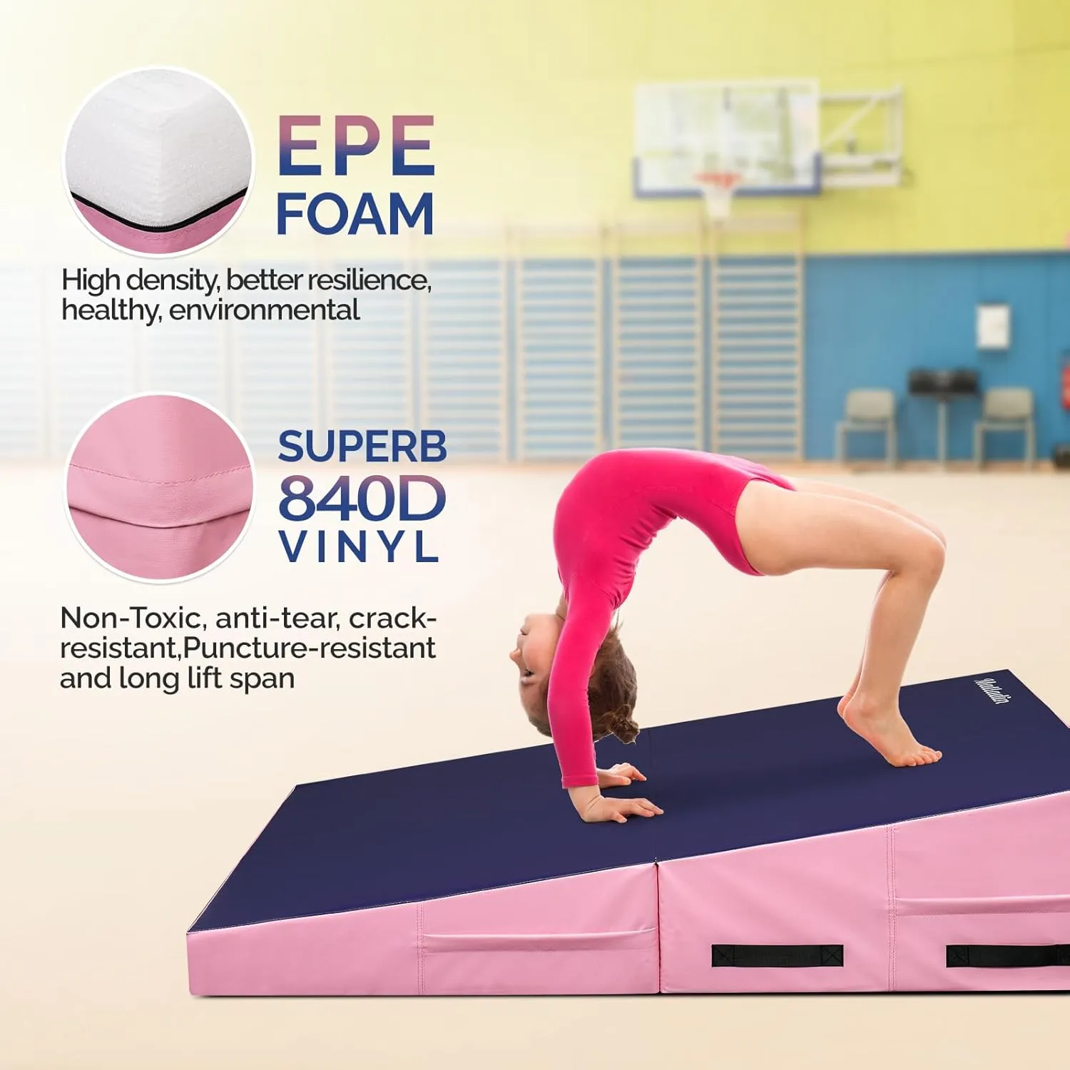 48"x24"x14" Tumbling Mat - Folding Gymnastics Cheese Wedge Mat for Kids, Girls Home Training