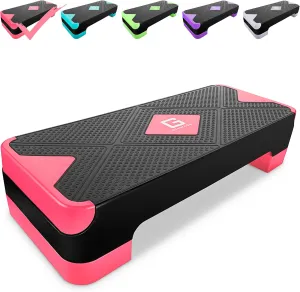 Adjustable Workout Aerobic Stepper, Aerobic Exercise Step Platform with 2 Risers, Exercise Step Deck for Fitness, 26.5" Trainer Stepper with Non-Slip Surface Home Gym & Extra Risers Options