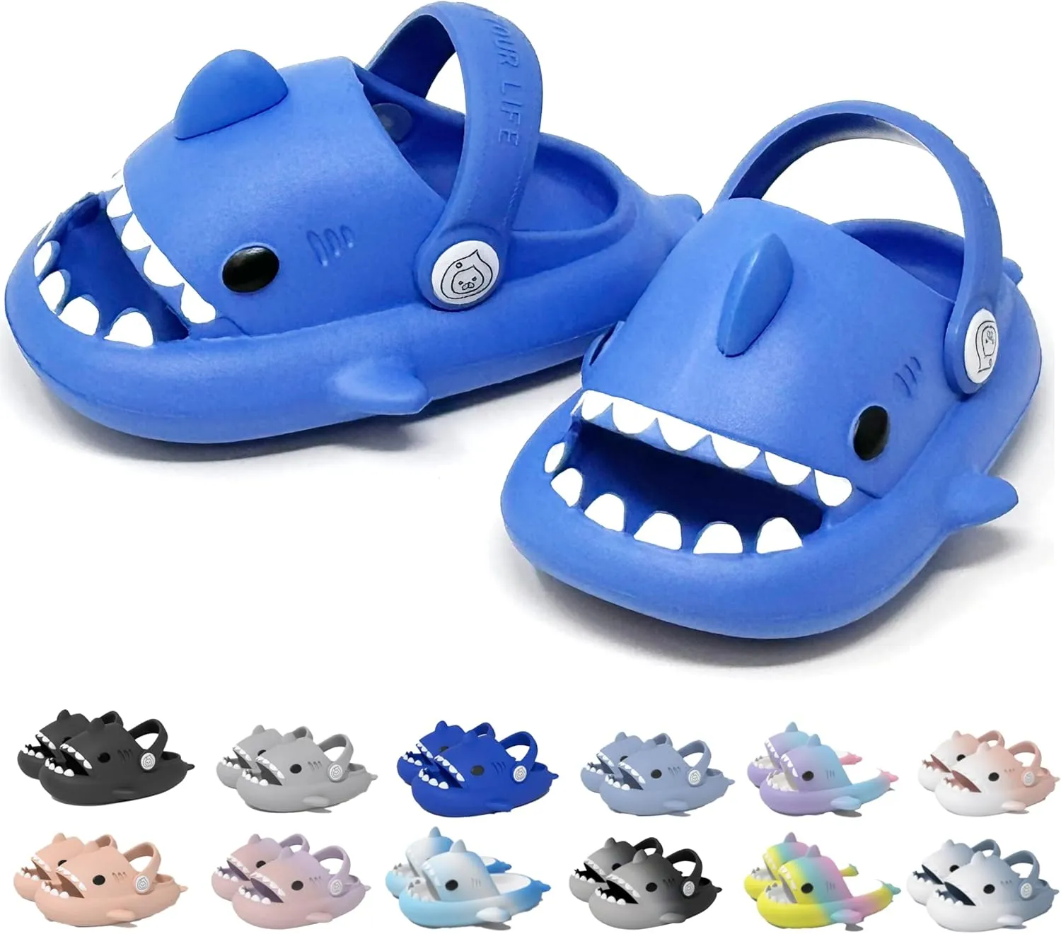allgala Shark Slides Slippers with Backtrap Non-Slip Novelty Open Toe Sandals for Boys Girl Indoor & Outdoor Comfy Cushioned Thick Sole Cute Cartoon Shower Cloud Slippers Beach Pool Shoes