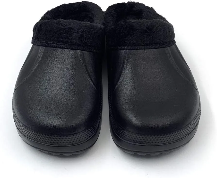 Amoji Fur Lined Clogs Fleece Garden Slippers House Home Winter Clogs Shoes