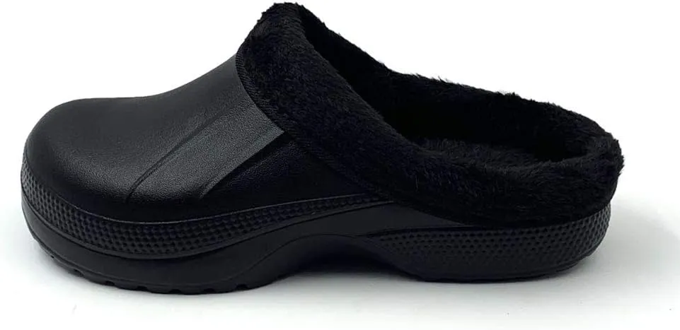 Amoji Fur Lined Clogs Fleece Garden Slippers House Home Winter Clogs Shoes
