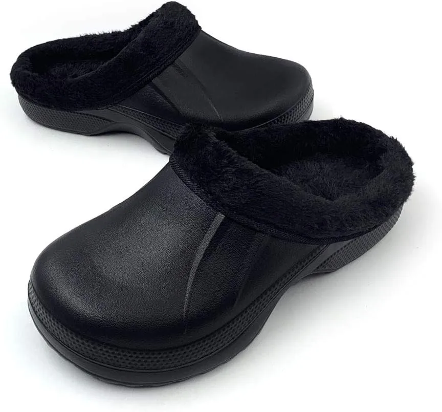 Amoji Fur Lined Clogs Fleece Garden Slippers House Home Winter Clogs Shoes