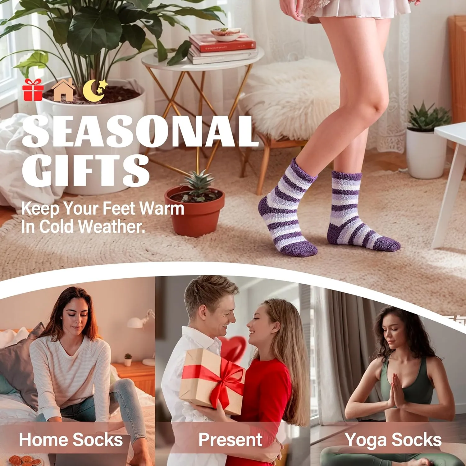 ANTSANG Women's Fuzzy Slipper Socks - Winter Fluffy Comfy Cozy Cabin Warm Home Socks