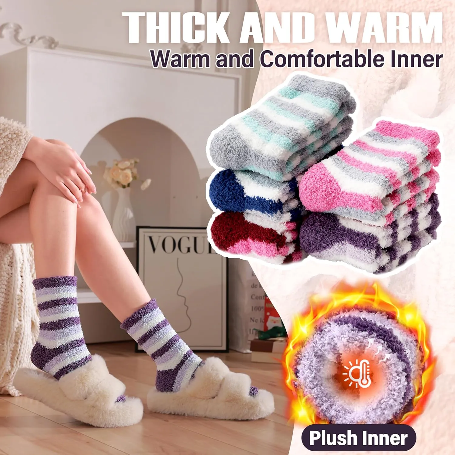 ANTSANG Women's Fuzzy Slipper Socks - Winter Fluffy Comfy Cozy Cabin Warm Home Socks