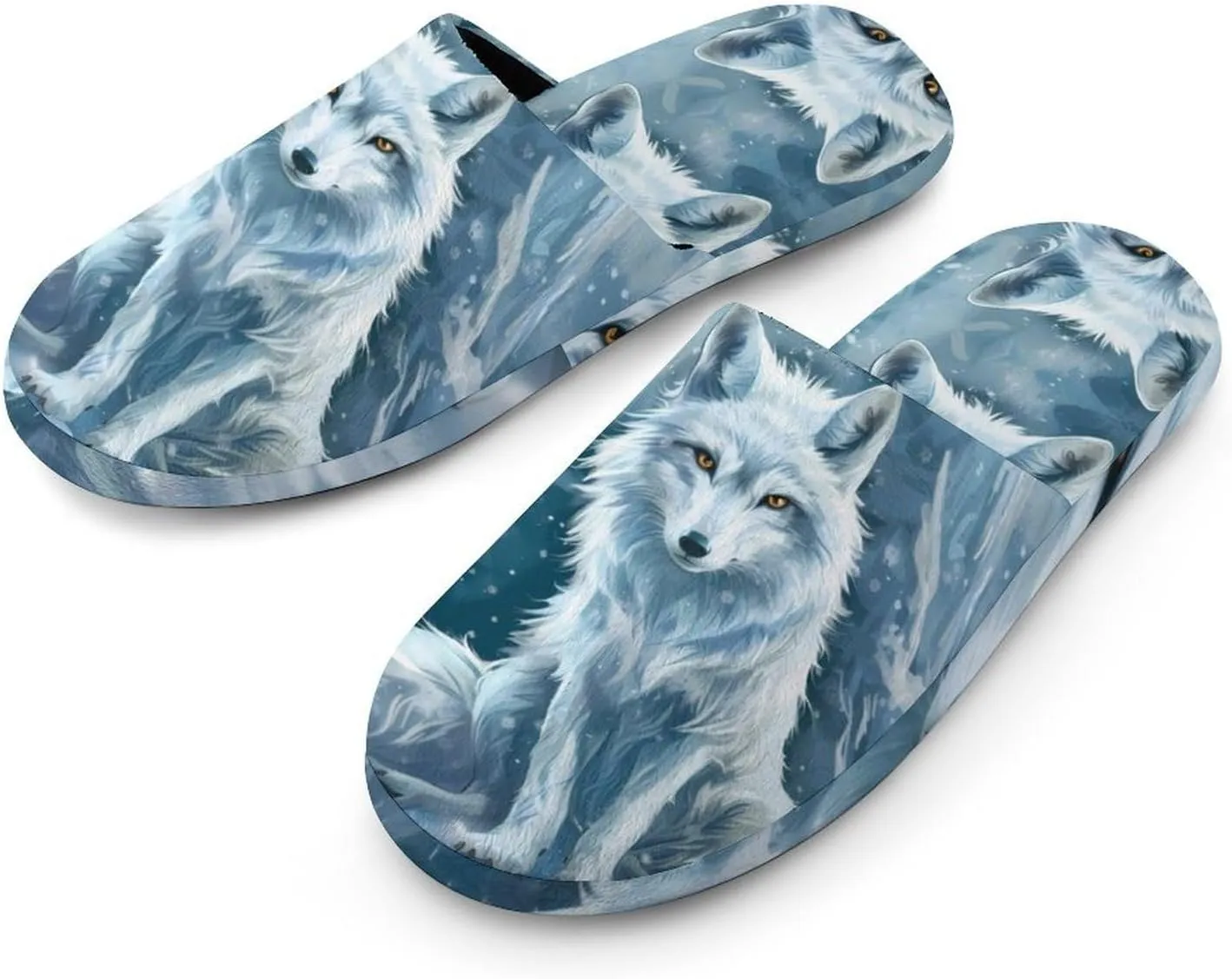 Arctic Fox in The Snow Cotton Spa Slippers Lightweight Memory Foam Anti-skid Indoor House Shoes Slip-On Slippers