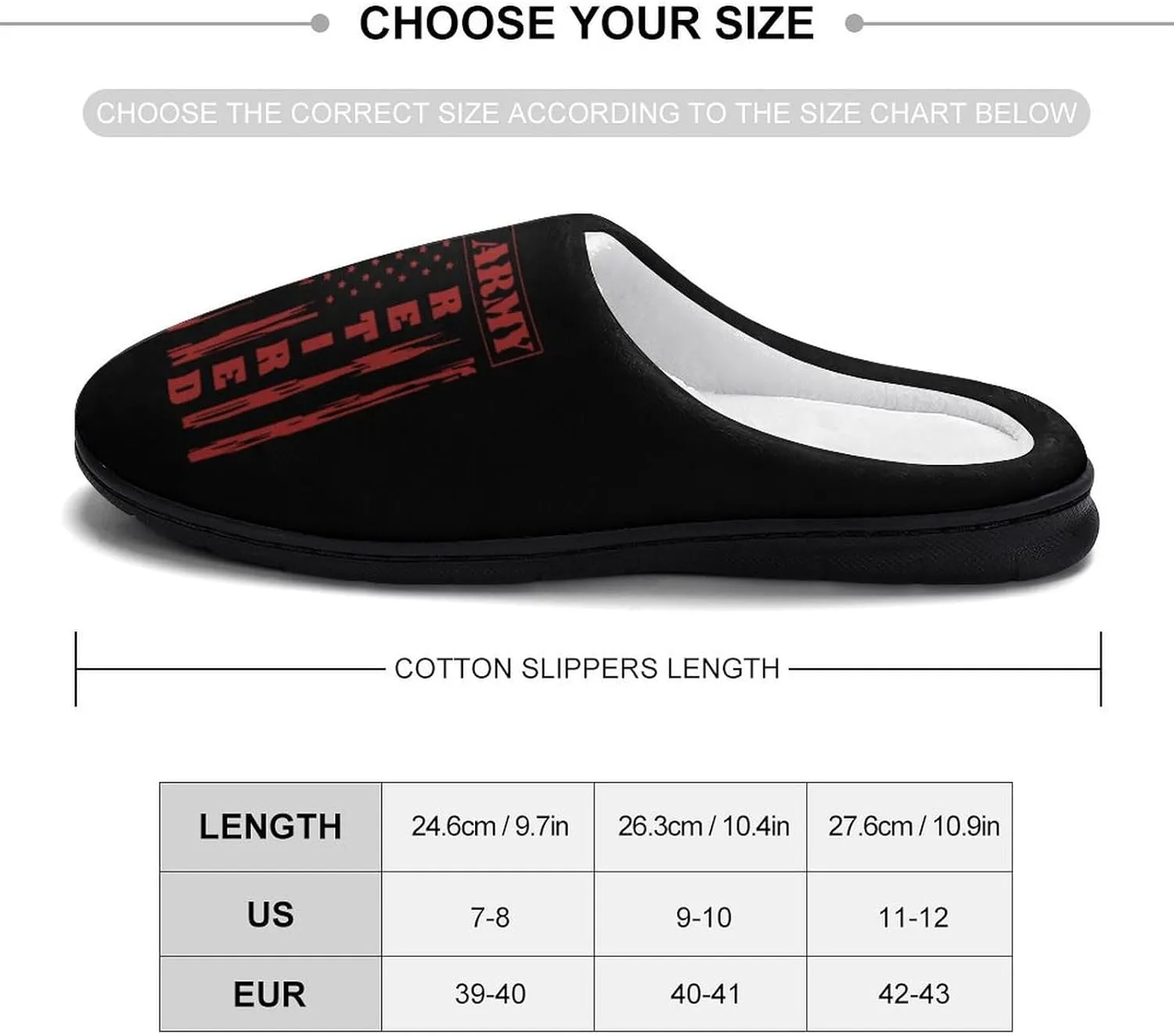 Army Retired Flag Cotton Slippers with Non Slip Rubber Soles Winter House Shoes Washable for Indoor Outdoor
