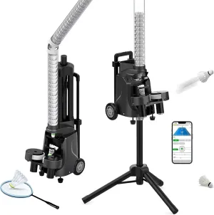 Badminton Training Machine, Automatic Shuttlecock Launcher with APP Control,Hold 52 Balls at Once, Serving Frequency: 1.0S-5S,Serve Height 7M,Training Equipment for Players & Coaches