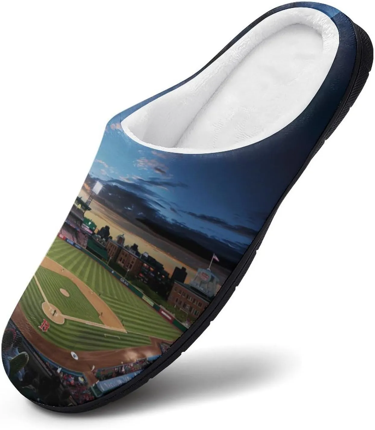 Baseball Ballpark Cityscape Mens Slippers Casual Slip On Warm House Shoes with Rubber Sole Indoor Outdoor
