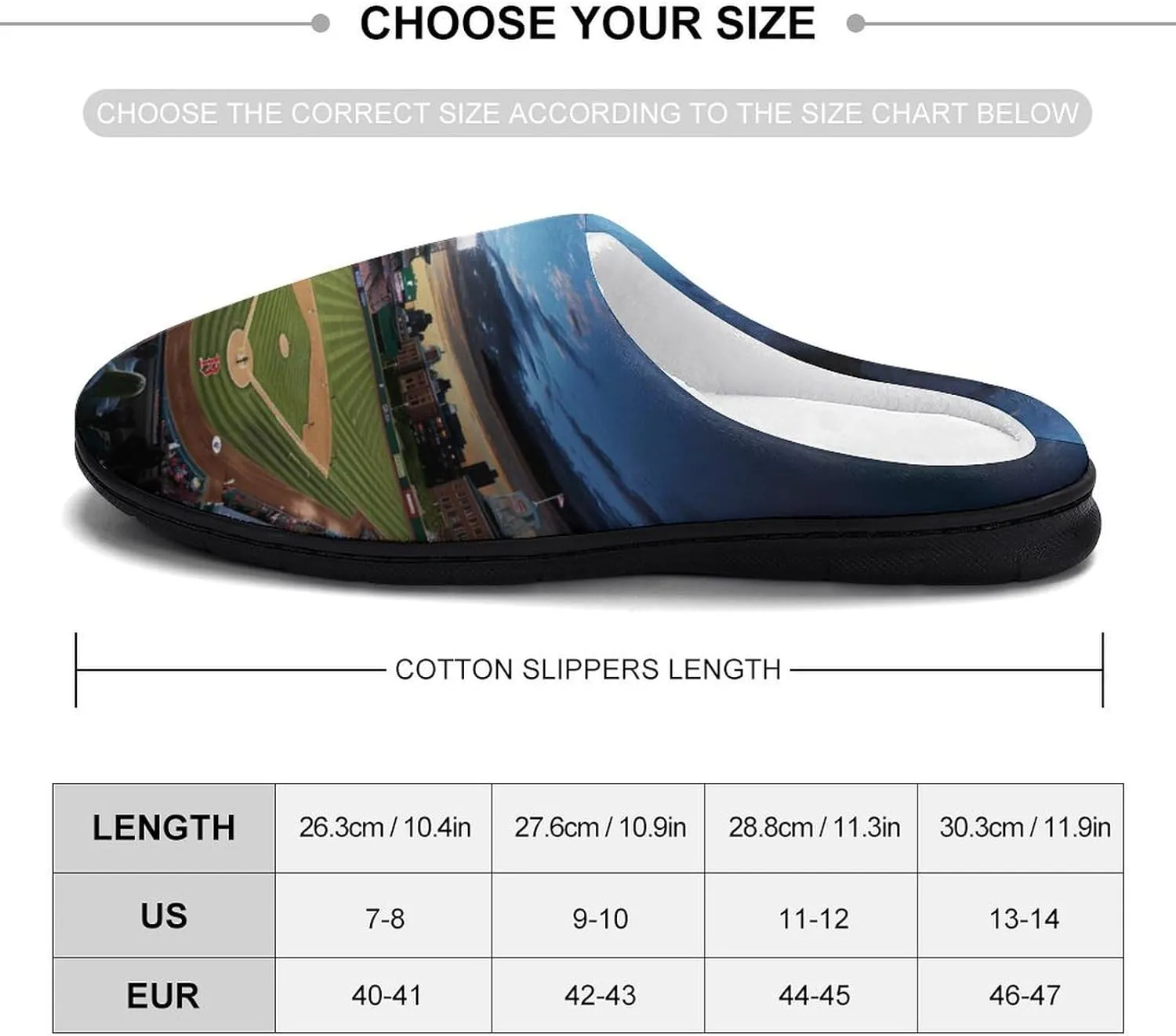 Baseball Ballpark Cityscape Mens Slippers Casual Slip On Warm House Shoes with Rubber Sole Indoor Outdoor
