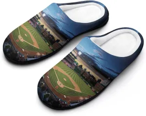 Baseball Ballpark Cityscape Mens Slippers Casual Slip On Warm House Shoes with Rubber Sole Indoor Outdoor