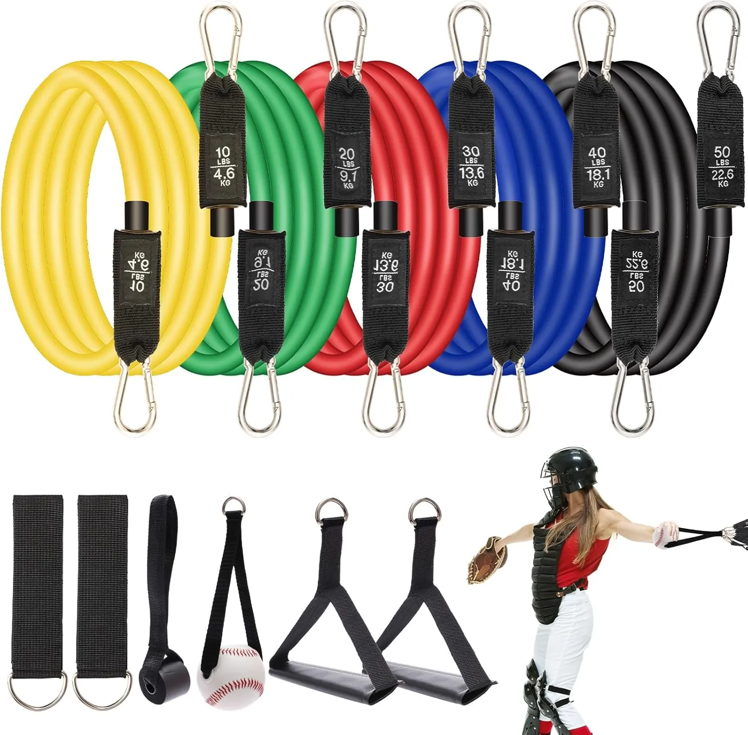 Baseball Resistance Trainer Coolrunner Exercise Bands, Training Aid for Baseball Softball Pitchers, Base Ball Stretching Bands with Interchangeable Grips to Build Arm Strength