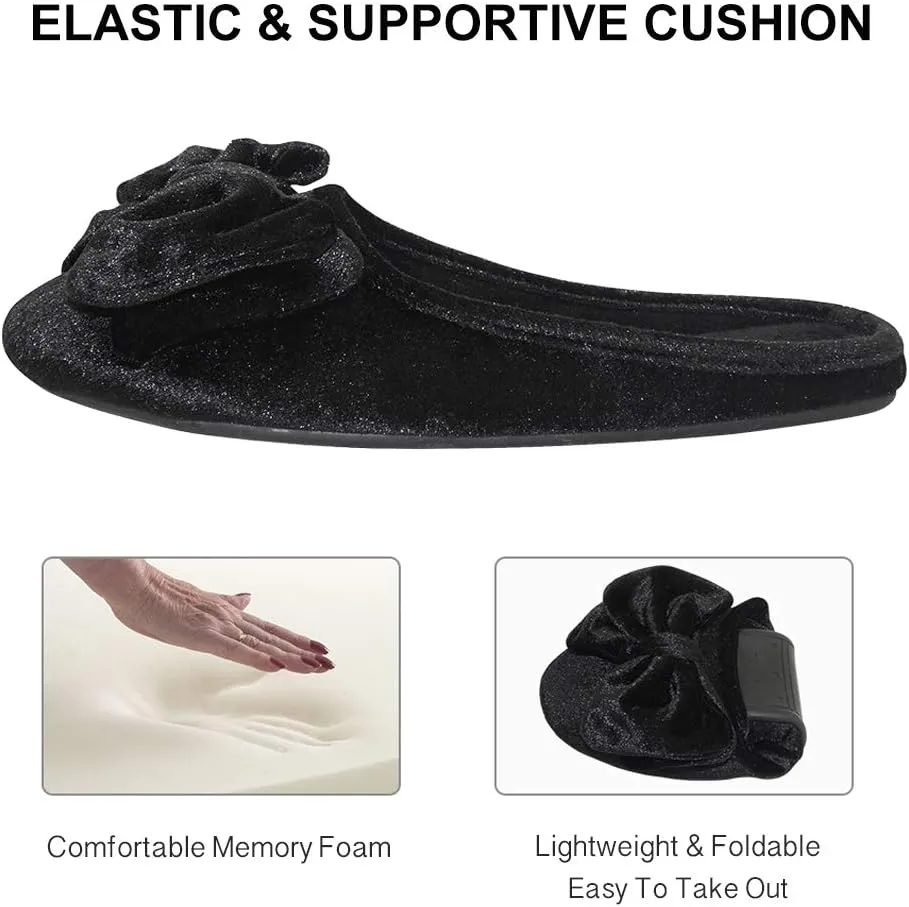 BCTEX COLL Women's Fancy House Slippers with Bow, Ladies Sexy Velvet Ballerina Slipper