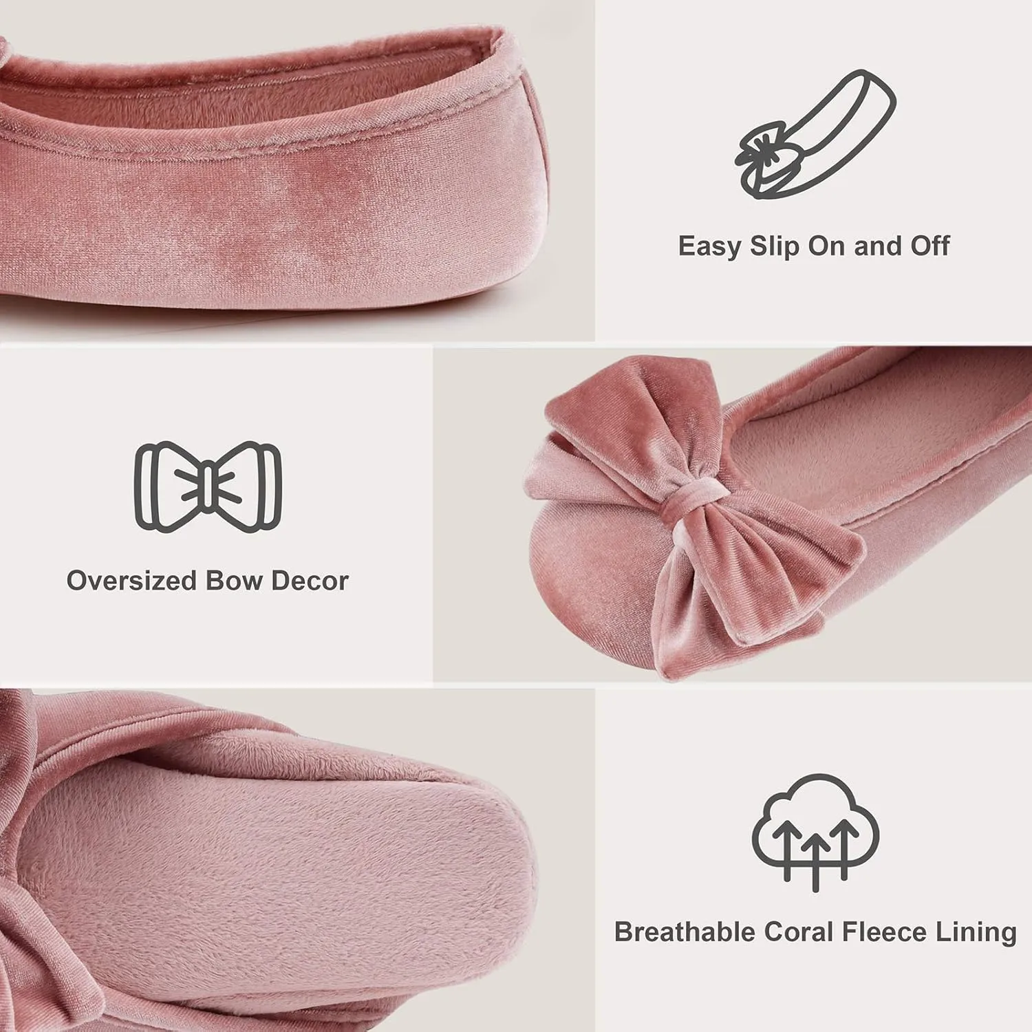 BCTEX COLL Women's Fancy House Slippers with Bow, Ladies Sexy Velvet Ballerina Slipper