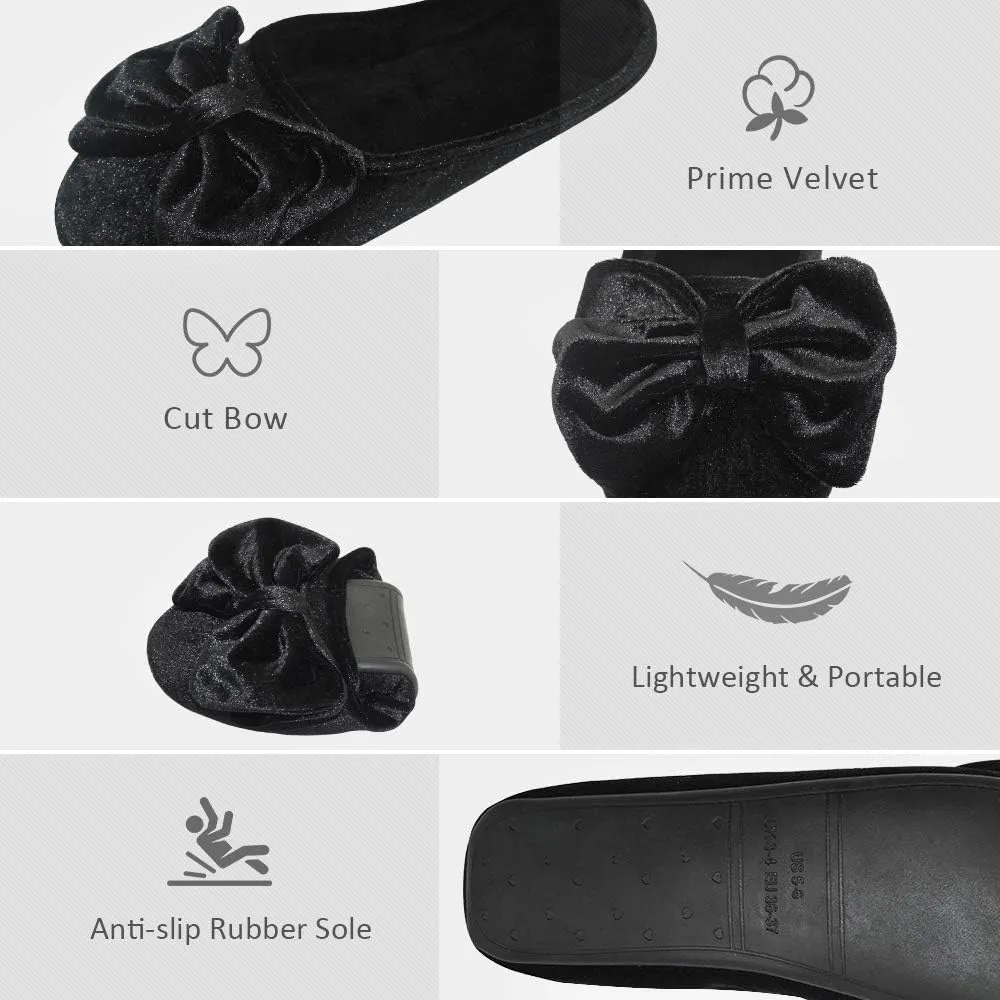 BCTEX COLL Women's Fancy House Slippers with Bow, Ladies Sexy Velvet Ballerina Slipper