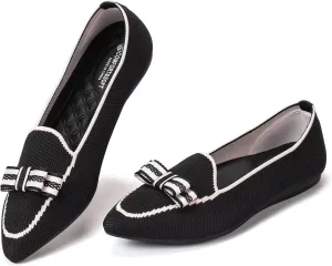 BEJINASH Women's Loafer Flats Casual Knit Fabric Lightweight Dressy Shoes Washable Elegant Pointed-Toe lace-up Bow Shoes Comfortable Ballet Shoes for Women Perfect for Daily