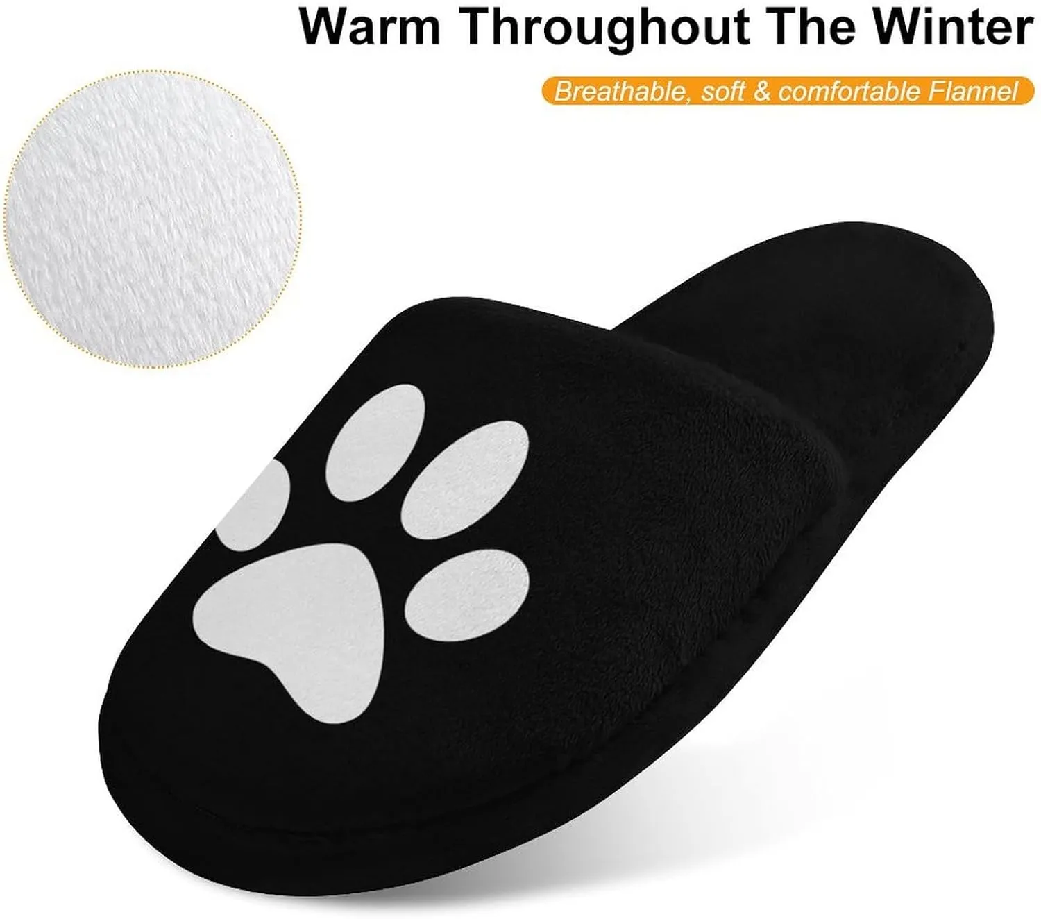 Black Animal Paw Print Child Warm Slippers, Cozy Anti Slip Lightweight for Boys Girlsautumn And Winter Shoes