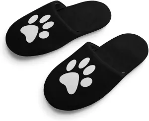 Black Animal Paw Print Child Warm Slippers, Cozy Anti Slip Lightweight for Boys Girlsautumn And Winter Shoes