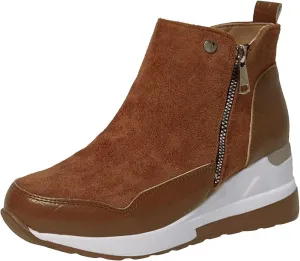 Black Mid Calf Boots For Women Low Heel Wedge Platform Boots Women Fashion Casual Zipper High Top Fashion Sneakers
