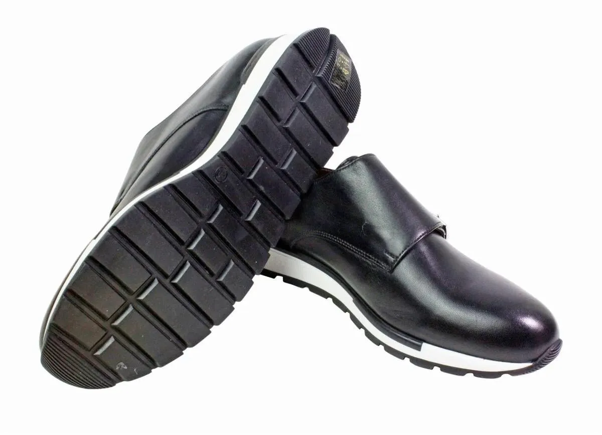 Boris Mens Black Leather Sneaker, Running Shoes for Men, Handmade Double Monk Strap Italian Leather Dress Shoes, Italian Sneaker Shoes (EU 44-11 USA)