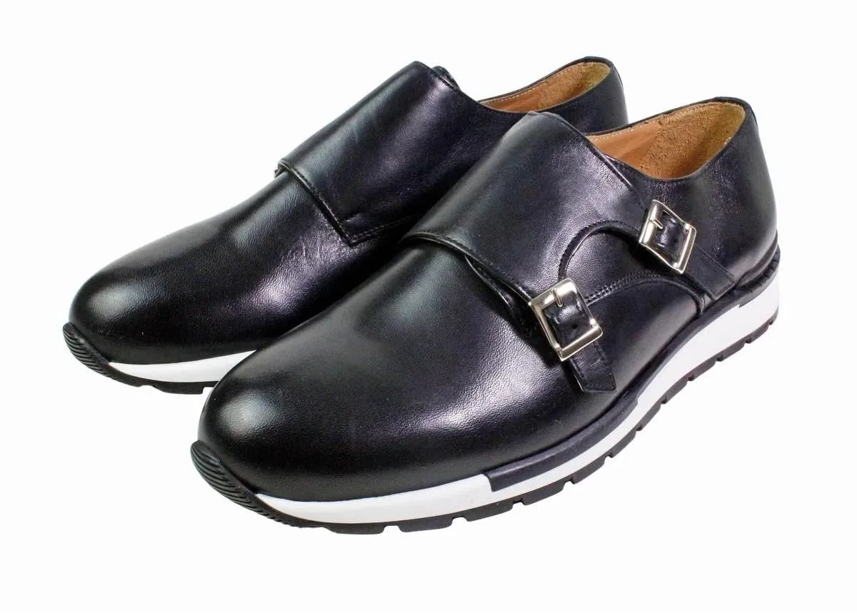 Boris Mens Black Leather Sneaker, Running Shoes for Men, Handmade Double Monk Strap Italian Leather Dress Shoes, Italian Sneaker Shoes (EU 44-11 USA)