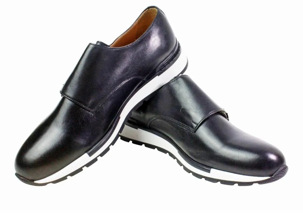 Boris Mens Black Leather Sneaker, Running Shoes for Men, Handmade Double Monk Strap Italian Leather Dress Shoes, Italian Sneaker Shoes (EU 44-11 USA)