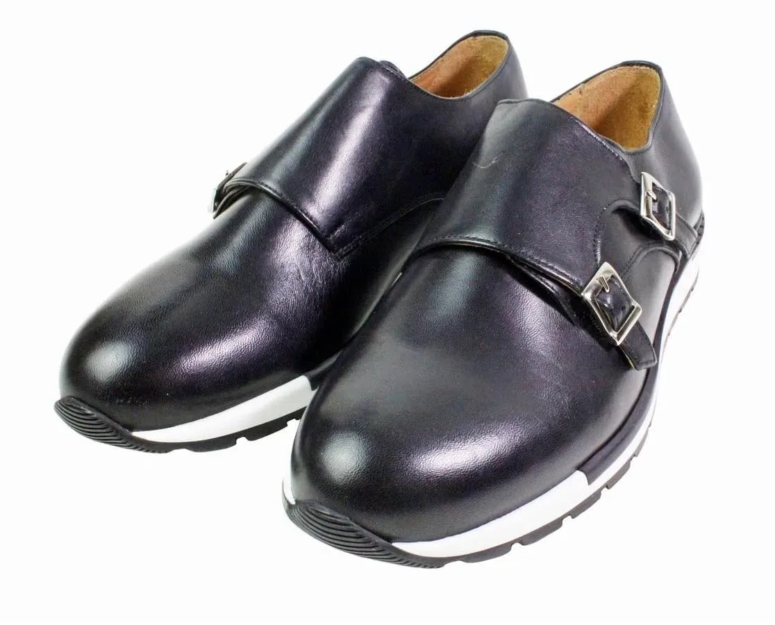 Boris Mens Black Leather Sneaker, Running Shoes for Men, Handmade Double Monk Strap Italian Leather Dress Shoes, Italian Sneaker Shoes (EU 44-11 USA)