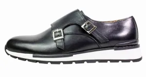Boris Mens Black Leather Sneaker, Running Shoes for Men, Handmade Double Monk Strap Italian Leather Dress Shoes, Italian Sneaker Shoes (EU 44-11 USA)