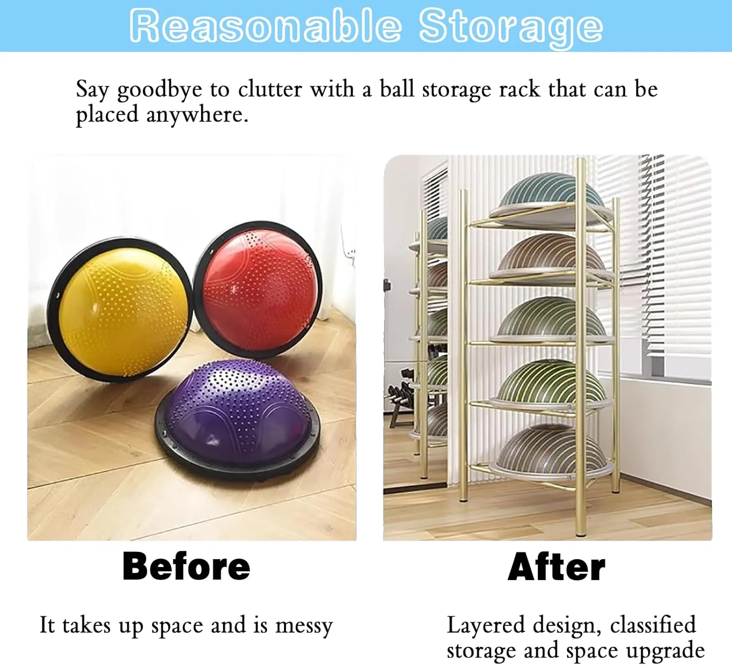 Bosu Ball & Balance Trainer Stand Steel Rack with Non-Slip Base, Durable Finish for Long Term Gym Use, Black, 3 Layers