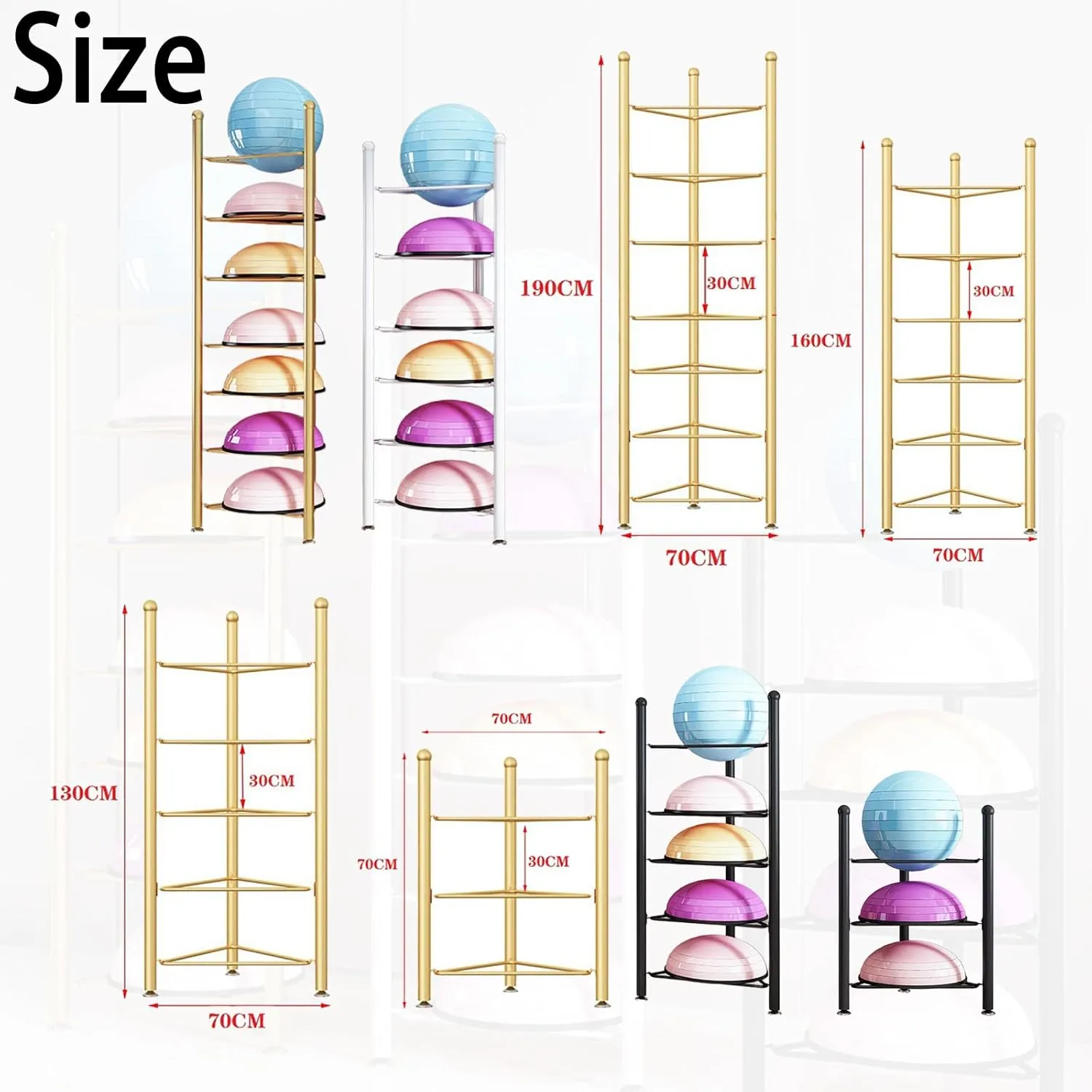 Bosu Ball & Balance Trainer Stand Steel Rack with Non-Slip Base, Durable Finish for Long Term Gym Use, Black, 3 Layers