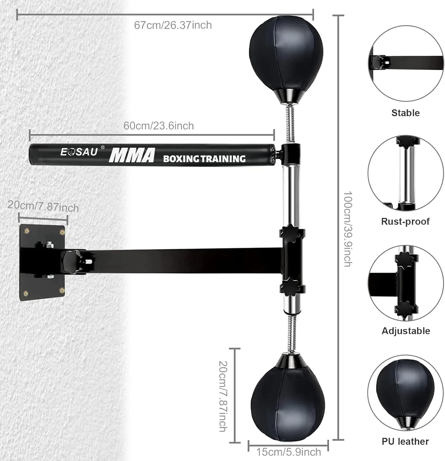 Boxing Spinning Bar, Wall Mounted Punching Speed Trainer Speed Reflex Training Equipment for Kickboxing Training Fitness