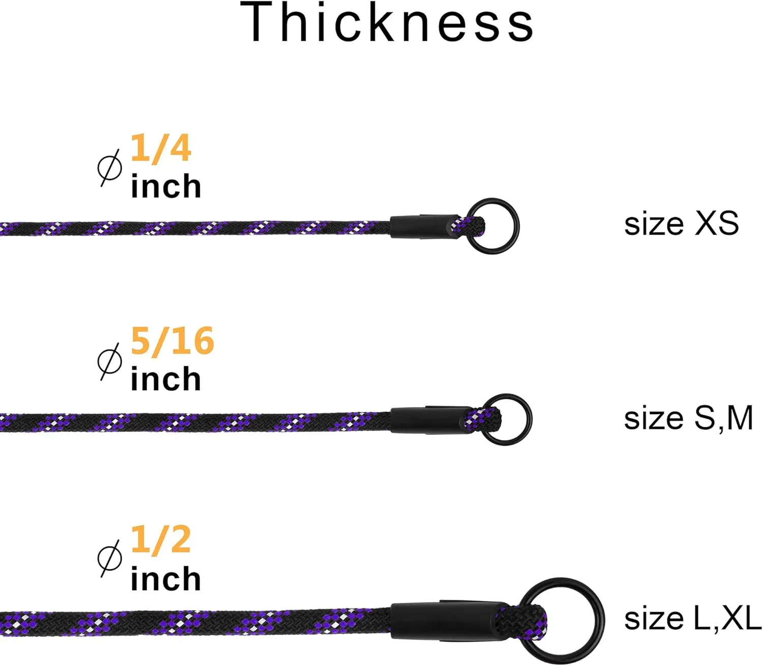 BronzeDog Rope Pro Training Dog Collar Braided No Pull Quick Release Round Lead Collars for Dogs Small Medium Large Puppy (M - 19.7" Long, Purple)