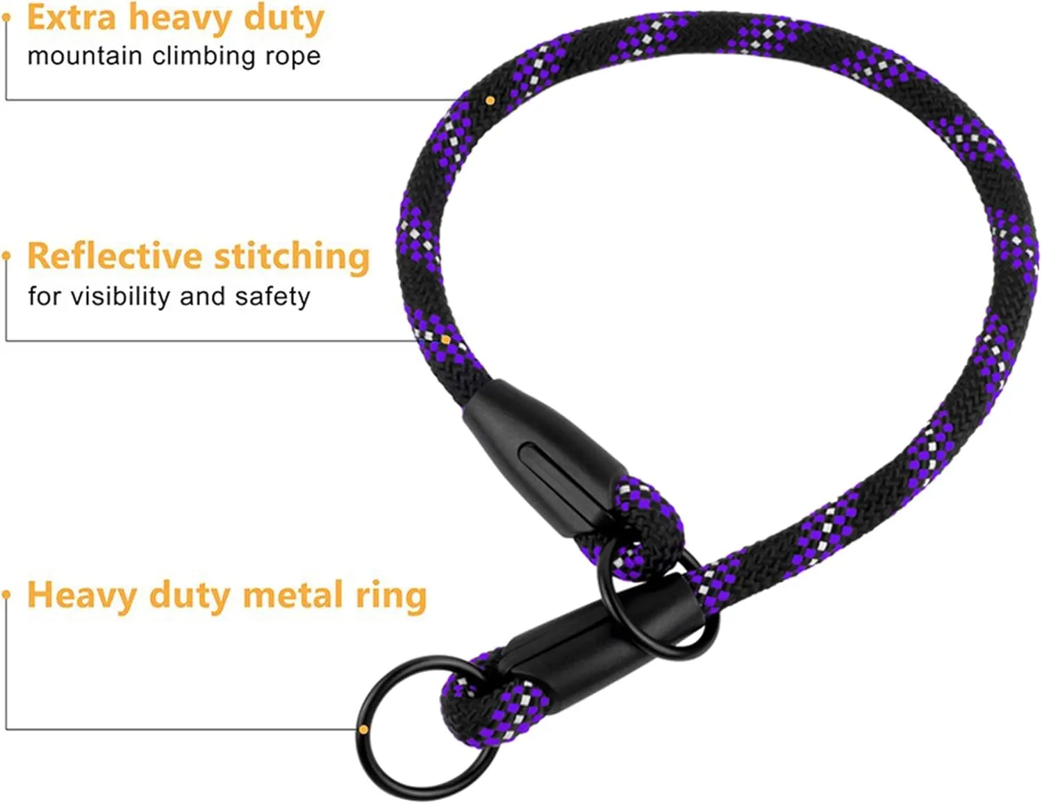 BronzeDog Rope Pro Training Dog Collar Braided No Pull Quick Release Round Lead Collars for Dogs Small Medium Large Puppy (M - 19.7" Long, Purple)