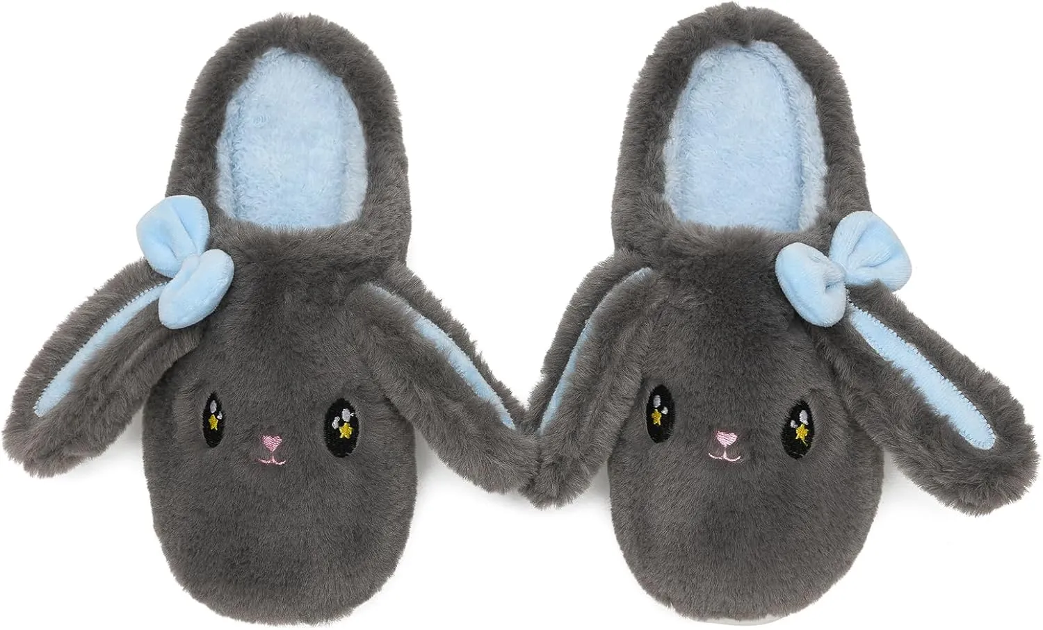 Bunny Animal Slippers for Women and Men, Cute Bow Fuzzy Fluffy Comfy Plush Cartoon Woman Preppy Funny Furry Rabbit Pillow Cloud Home Bedroom House Slipper for Womens Indoor and Outdoor