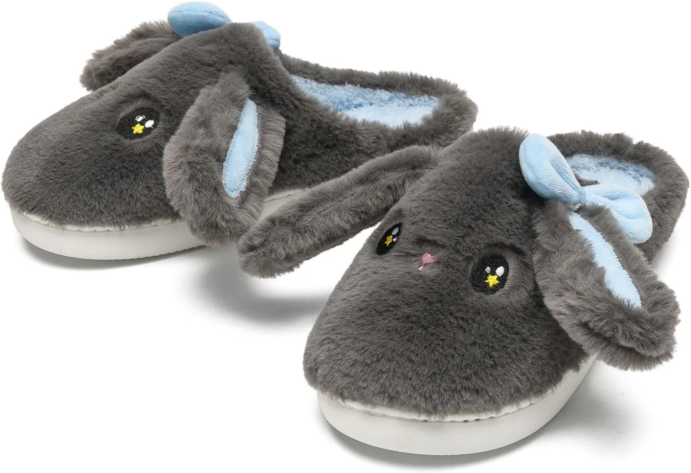 Bunny Animal Slippers for Women and Men, Cute Bow Fuzzy Fluffy Comfy Plush Cartoon Woman Preppy Funny Furry Rabbit Pillow Cloud Home Bedroom House Slipper for Womens Indoor and Outdoor