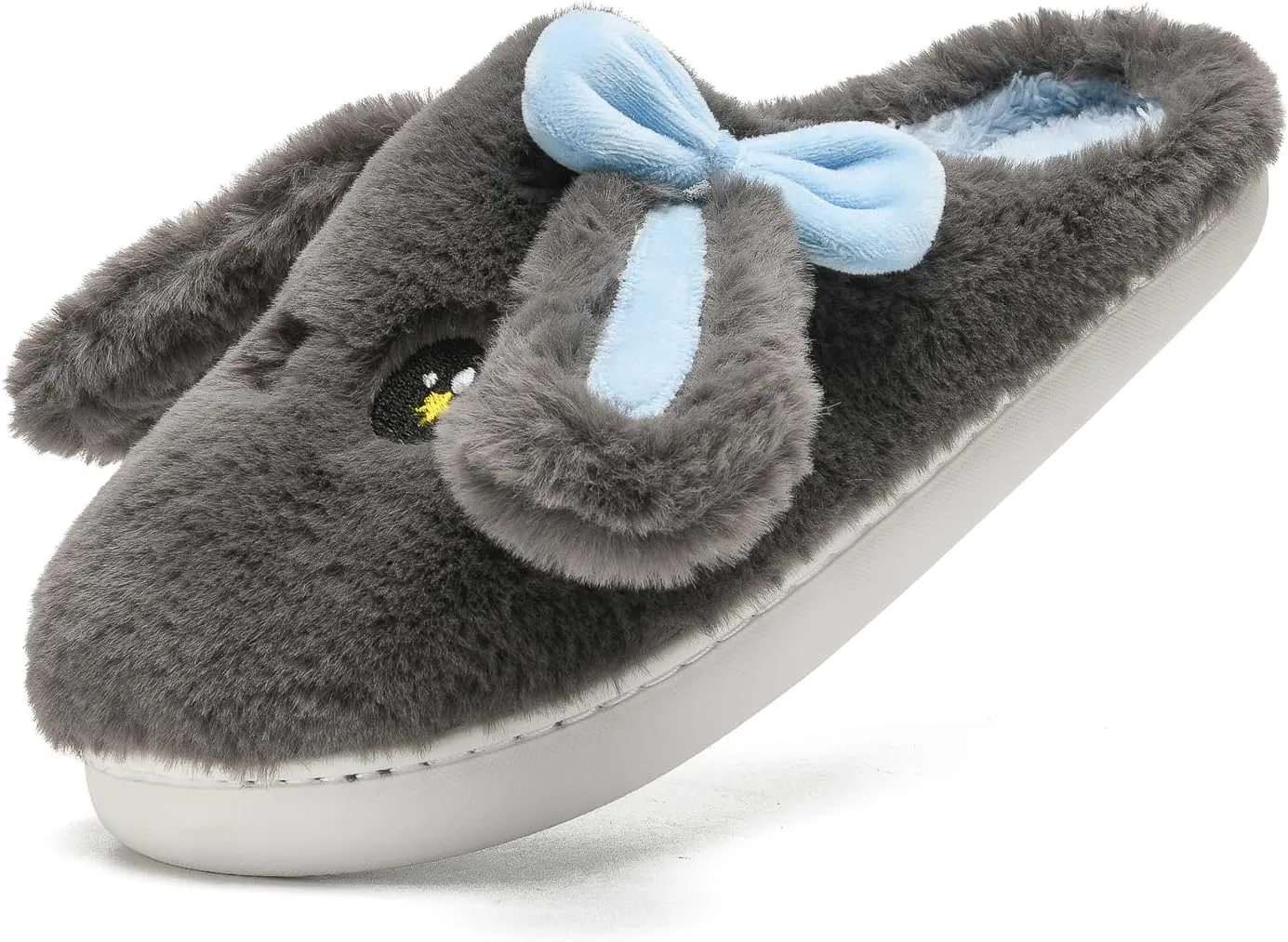Bunny Animal Slippers for Women and Men, Cute Bow Fuzzy Fluffy Comfy Plush Cartoon Woman Preppy Funny Furry Rabbit Pillow Cloud Home Bedroom House Slipper for Womens Indoor and Outdoor