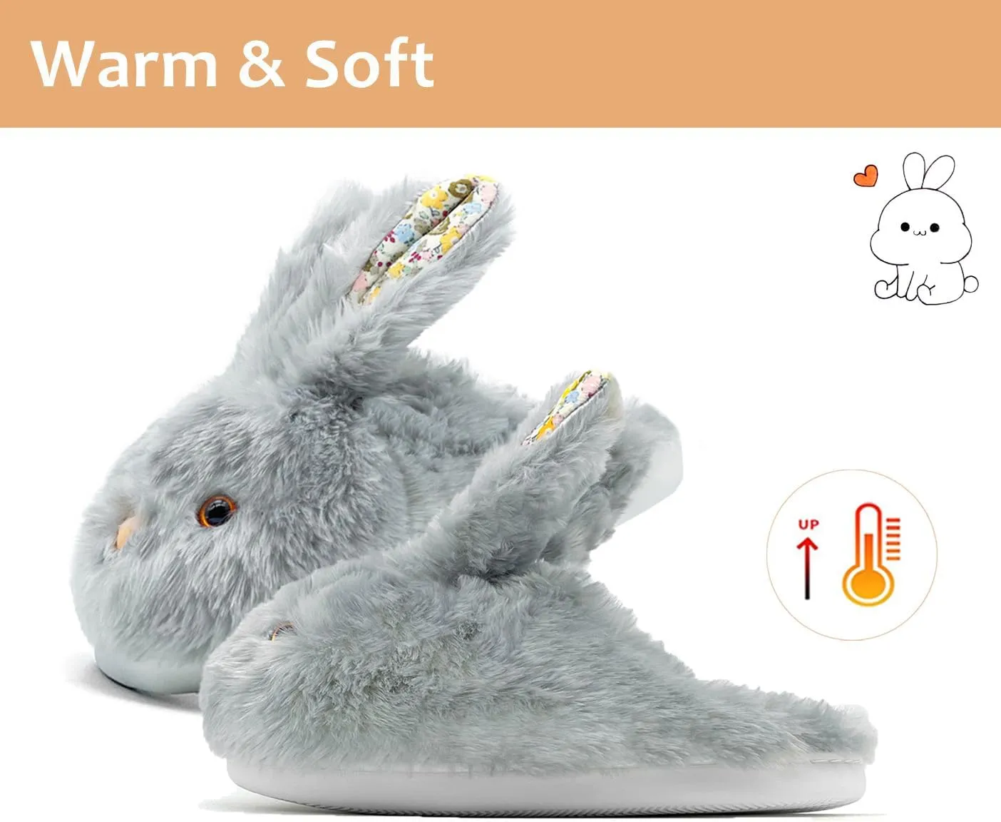 Bunny Slippers for Women Men Cute Plush Rabbit Fuzzy Slippers, Soft Fluffy Animal Winter Warm Indoor House Slippers Shoes