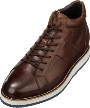 CALTO Men's Invisible Height Increasing Elevator Shoes - Dark Brown Leather Combat Zipper Boots - 3 Inches Taller - Y6021 - Size 8 D(M) US