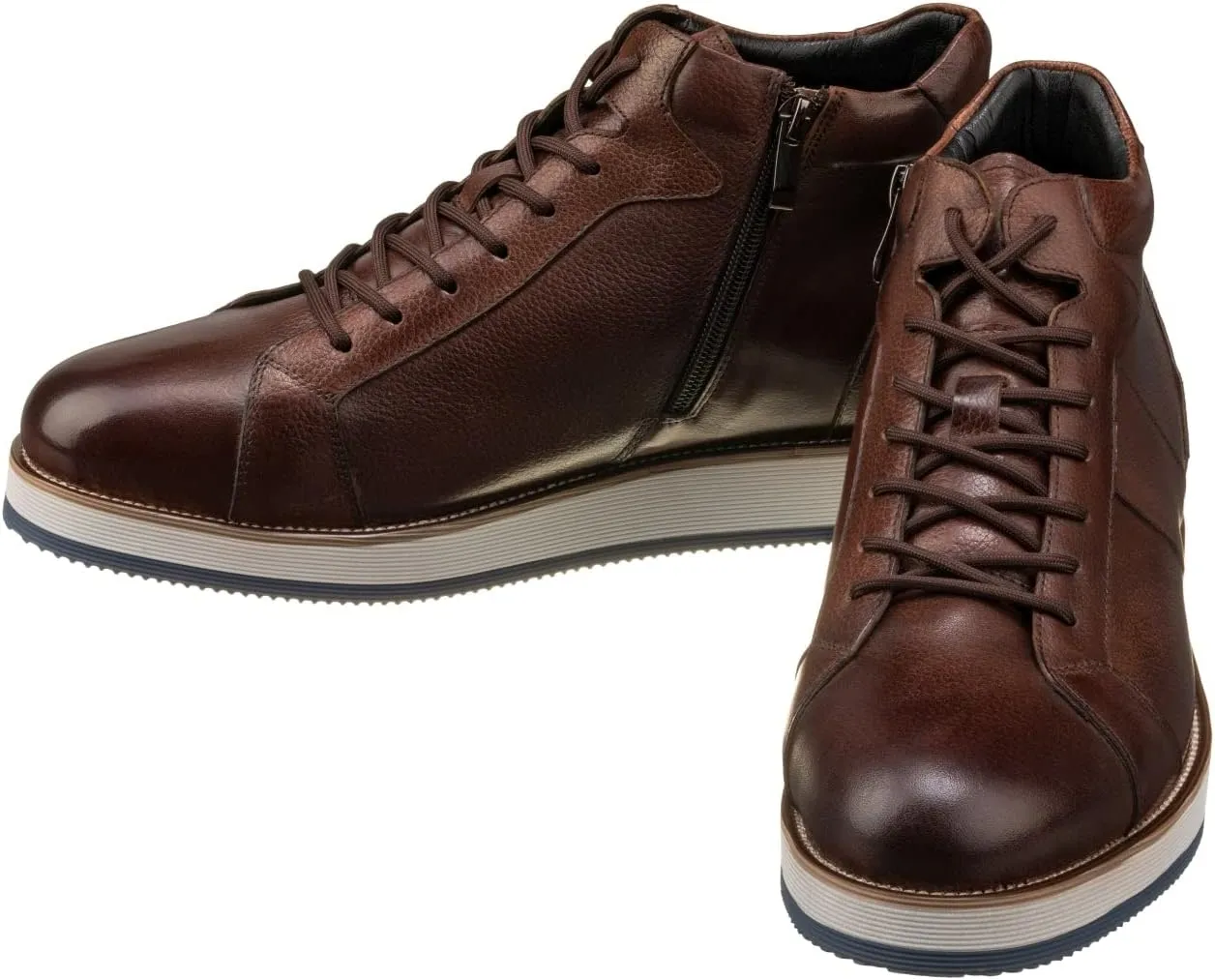 CALTO Men's Invisible Height Increasing Elevator Shoes - Dark Brown Leather Combat Zipper Boots - 3 Inches Taller - Y6021 - Size 8 D(M) US