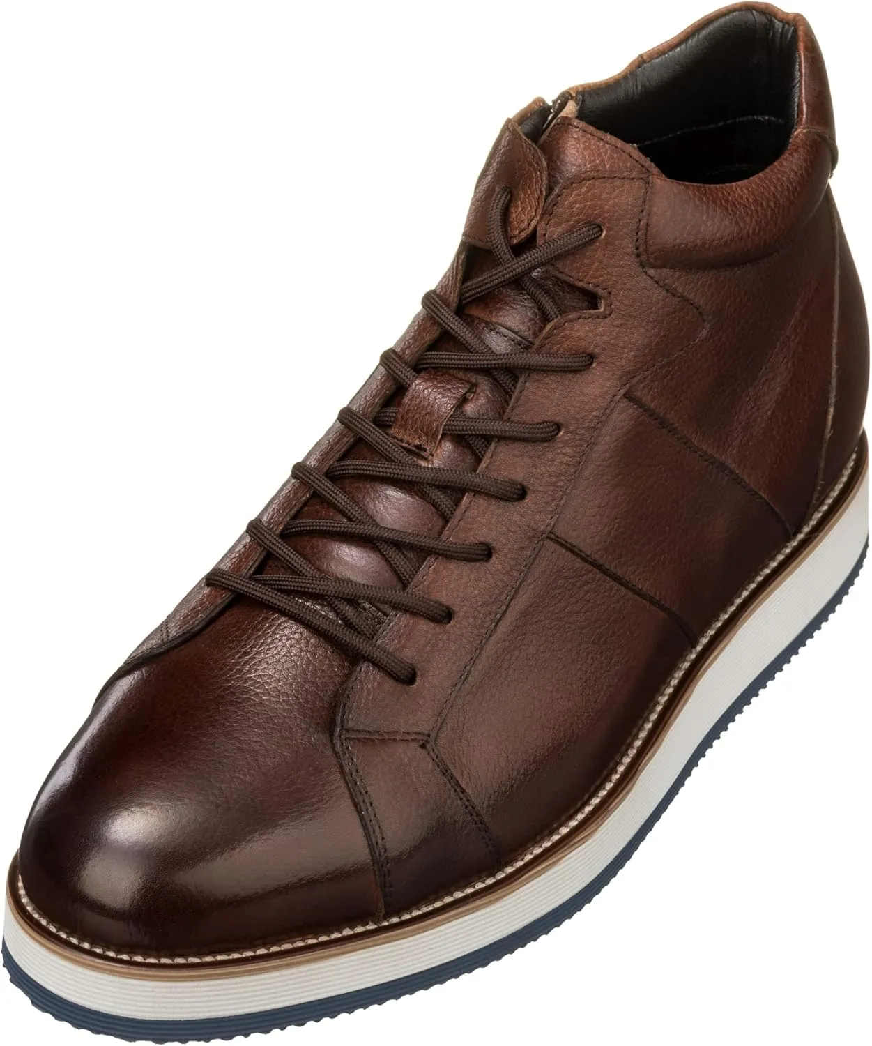 CALTO Men's Invisible Height Increasing Elevator Shoes - Dark Brown Leather Combat Zipper Boots - 3 Inches Taller - Y6021 - Size 8 D(M) US