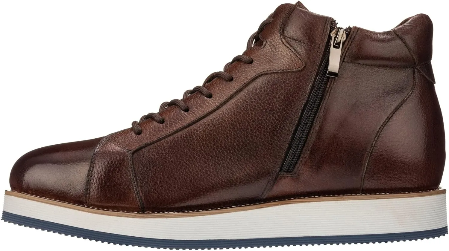 CALTO Men's Invisible Height Increasing Elevator Shoes - Dark Brown Leather Combat Zipper Boots - 3 Inches Taller - Y6021 - Size 8 D(M) US