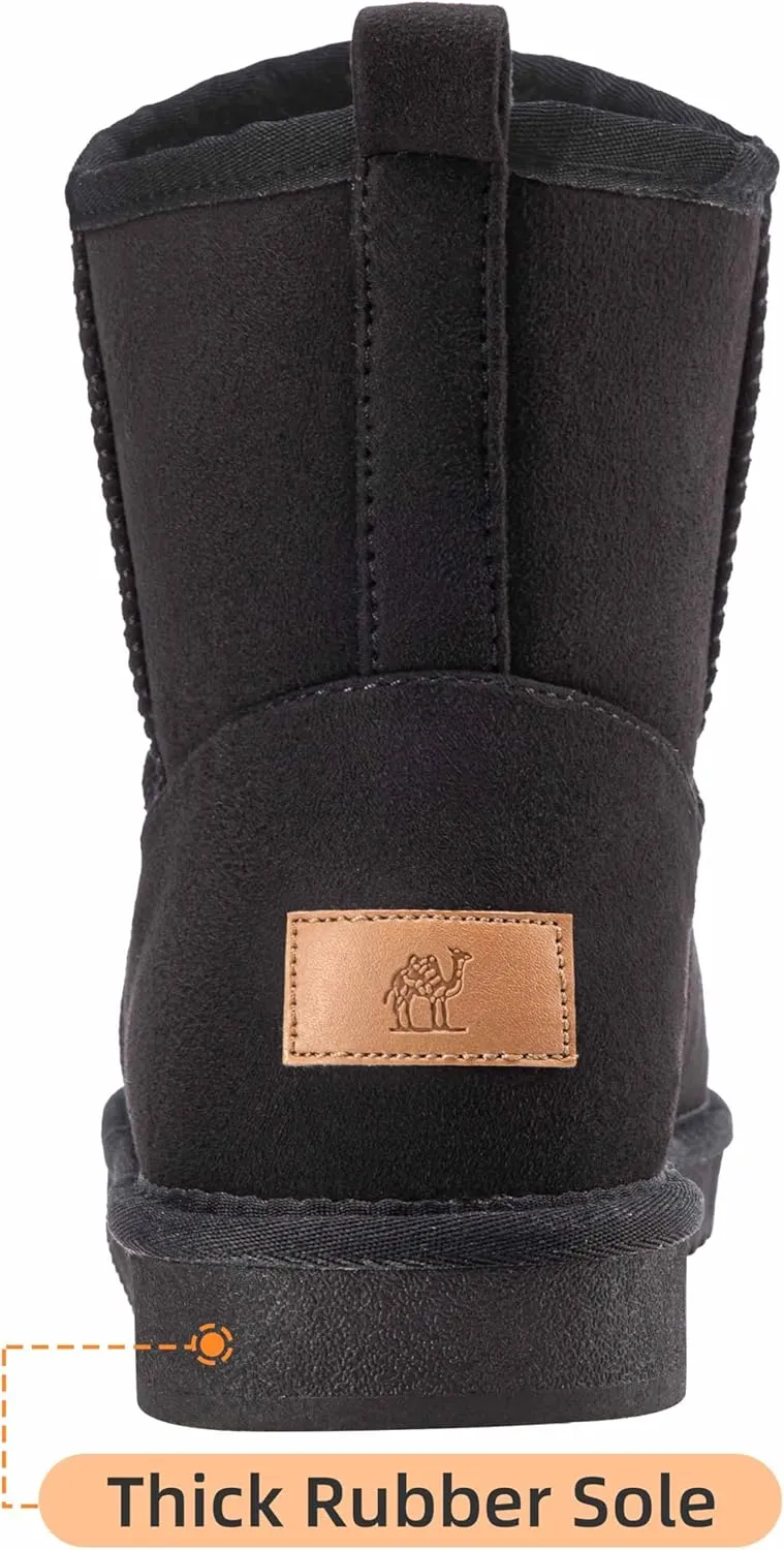 CAMEL CROWN Mens Fur Snow Boots Slip on Winter Boots Mid Calf House Slippers Boots Short Mini Boots for Men