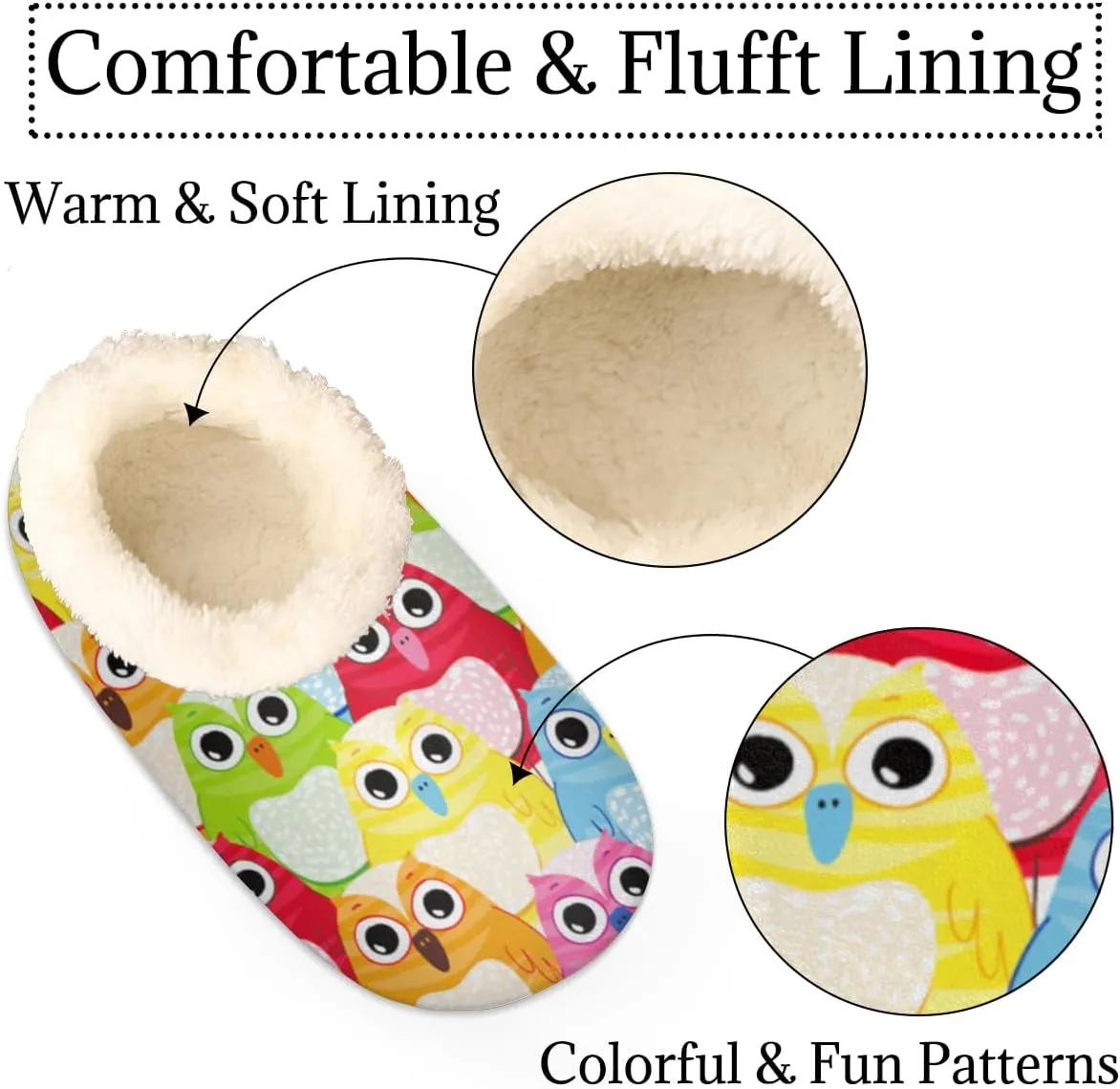 Cartoon Owl House Slippers for Women/Men, Non-Slip House Slipper Socks, Plush Lined Slippers Shoes for Boys Girls Teens Indoor Bedroom (Cute Animal Bird)