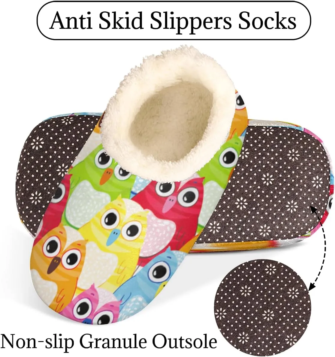 Cartoon Owl House Slippers for Women/Men, Non-Slip House Slipper Socks, Plush Lined Slippers Shoes for Boys Girls Teens Indoor Bedroom (Cute Animal Bird)