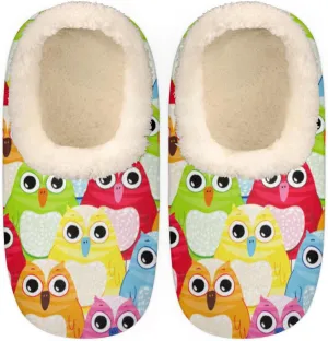 Cartoon Owl House Slippers for Women/Men, Non-Slip House Slipper Socks, Plush Lined Slippers Shoes for Boys Girls Teens Indoor Bedroom (Cute Animal Bird)