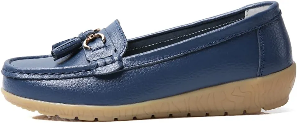 Casual Women's Loafers Flat Metal Buckle Comfortable Lightweight Penny Loafers for Womens Leather Slip-on Outdoor Driving Moccasion Boat Shoes
