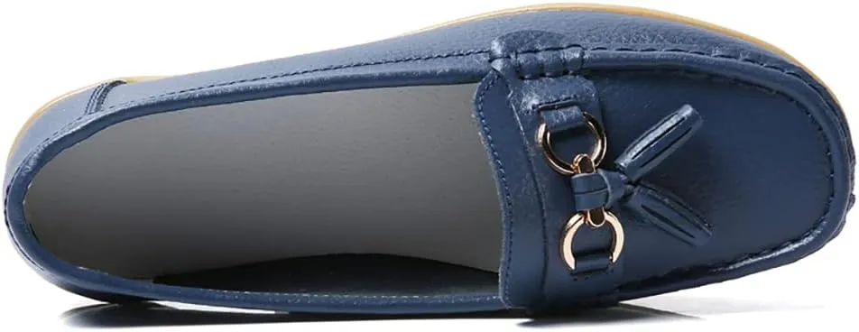 Casual Women's Loafers Flat Metal Buckle Comfortable Lightweight Penny Loafers for Womens Leather Slip-on Outdoor Driving Moccasion Boat Shoes