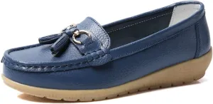 Casual Women's Loafers Flat Metal Buckle Comfortable Lightweight Penny Loafers for Womens Leather Slip-on Outdoor Driving Moccasion Boat Shoes