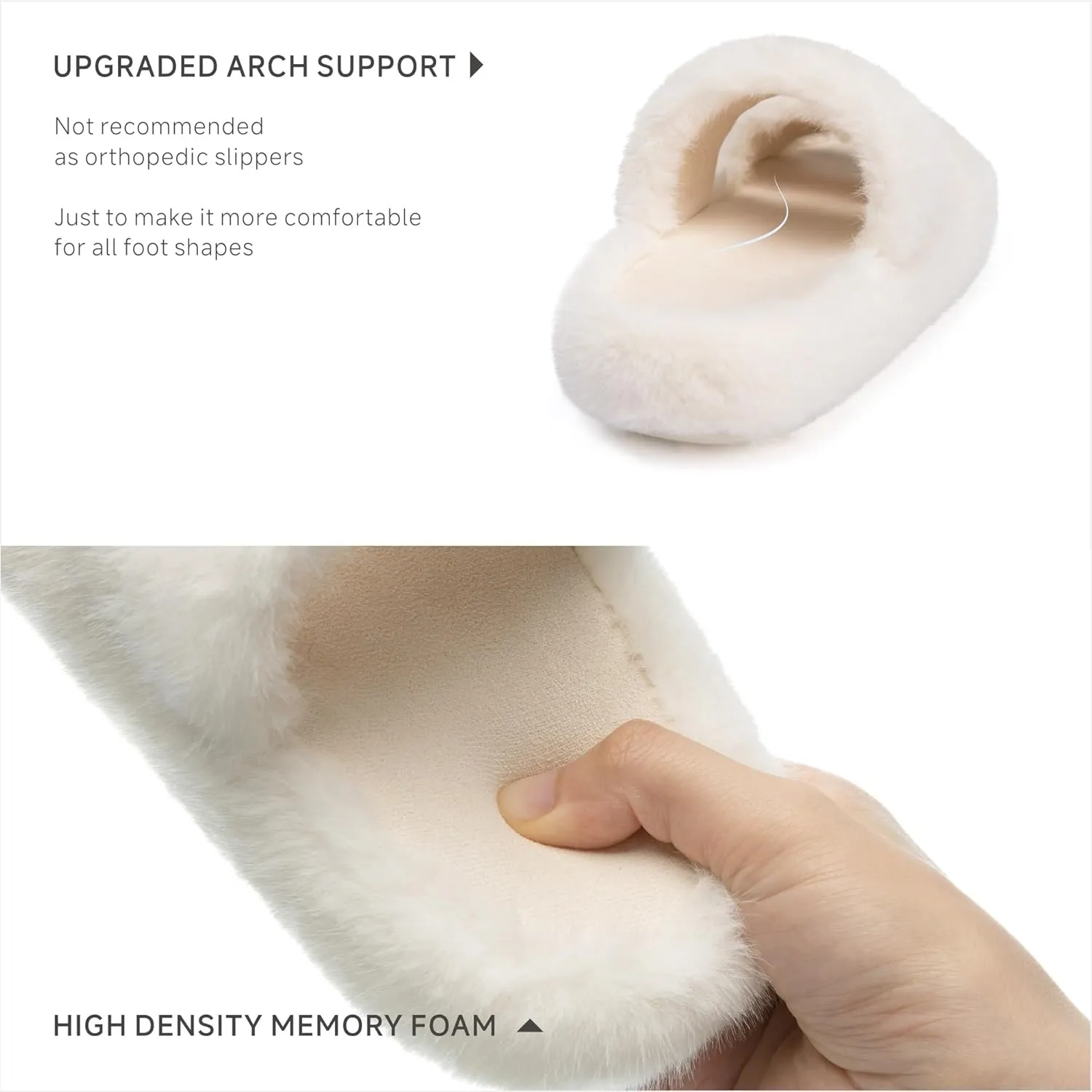 Chantomoo Women's Memory Foam Fuzzy Comfy Faux Fur House Shoes - Furry Bedroom Indoor Open Toe Slippers with Two Bands - Trendy Gift Slippers